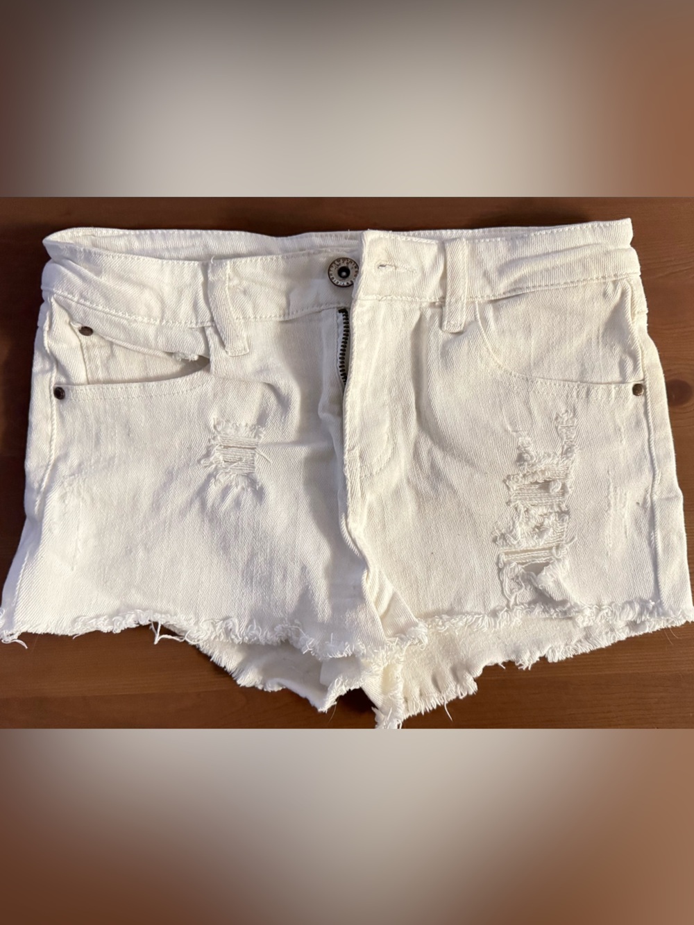 Women’s White Distressed Denim Jean Shorts